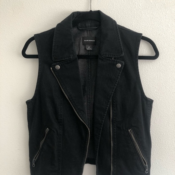 Club monaco denim motorcycle vest jacket - Picture 2 of 4